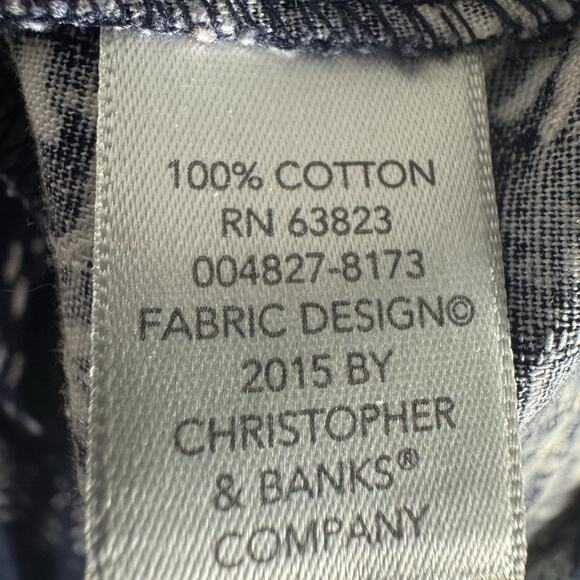 CJ Banks 100% Cotton Sz 3X Navy White Calico Paisley 3/4 Sleeve Full-Zip Jacket - Picture 3 of 9